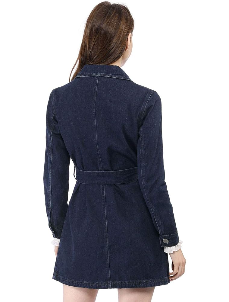 Allegra K Women's Trench Jean Jackets Notched Lapel Long